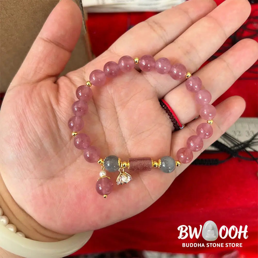 Buddha Stones Natural Strawberry Quartz Zircon Flower Positive Charm Bracelet - BWOOOH - Strawberry