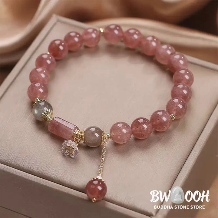 Buddha Stones Natural Strawberry Quartz Zircon Flower Positive Charm Bracelet - BWOOOH - Strawberry