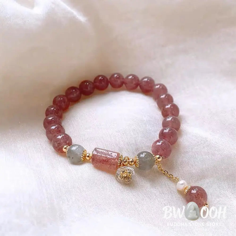 Buddha Stones Natural Strawberry Quartz Zircon Flower Positive Charm Bracelet - BWOOOH - Strawberry