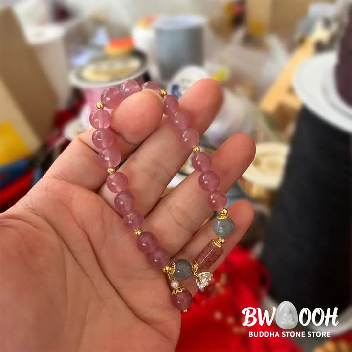 Buddha Stones Natural Strawberry Quartz Zircon Flower Positive Charm Bracelet - BWOOOH - Strawberry