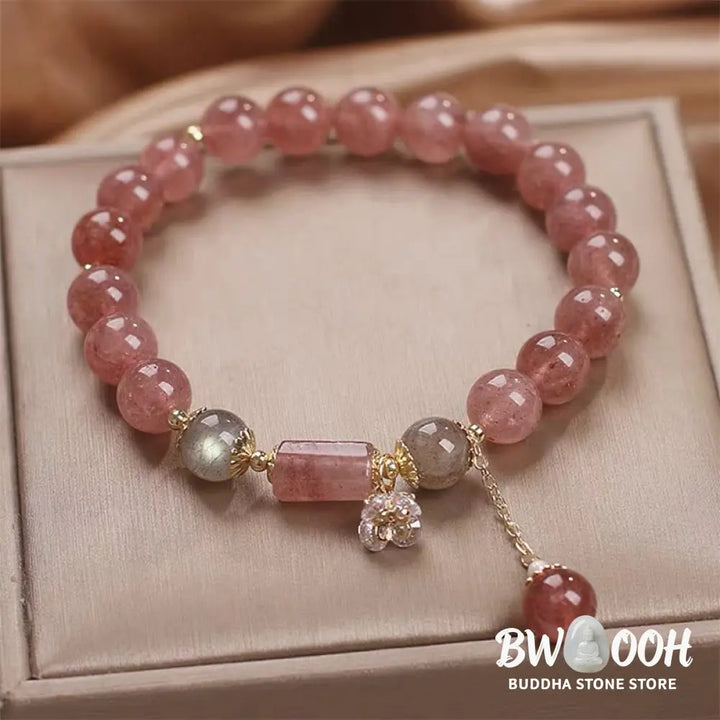 Buddha Stones Natural Strawberry Quartz Zircon Flower Positive Charm Bracelet - BWOOOH - Strawberry