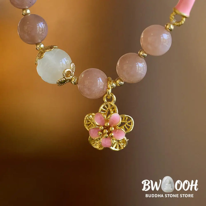 Buddha Stones Natural Sun Stone Golden Silk Jade Flower Charm Wealth Bracelet Bangle - BWOOOH - Sun Stone(Wrist