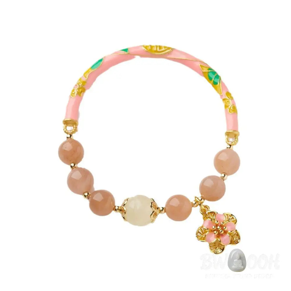 Buddha Stones Natural Sun Stone Golden Silk Jade Flower Charm Wealth Bracelet Bangle - BWOOOH - Sun Stone(Wrist