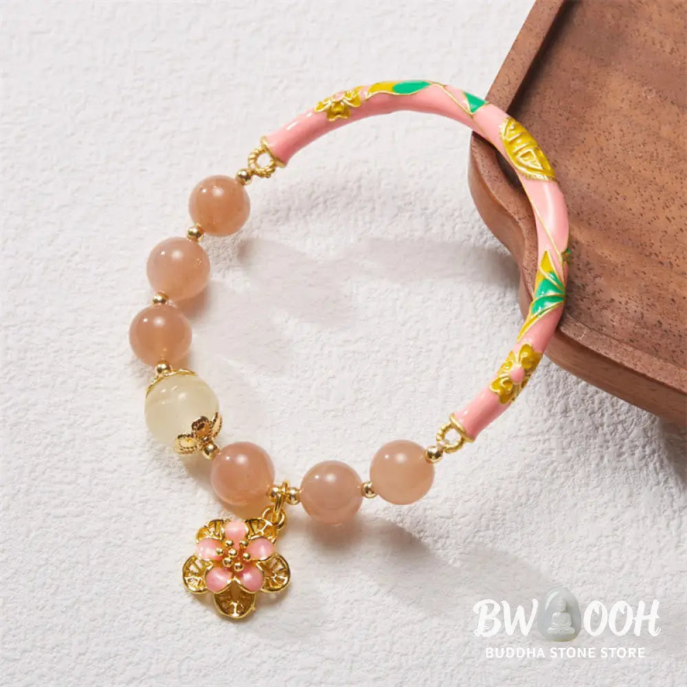 Buddha Stones Natural Sun Stone Golden Silk Jade Flower Charm Wealth Bracelet Bangle - BWOOOH - Sun Stone(Wrist