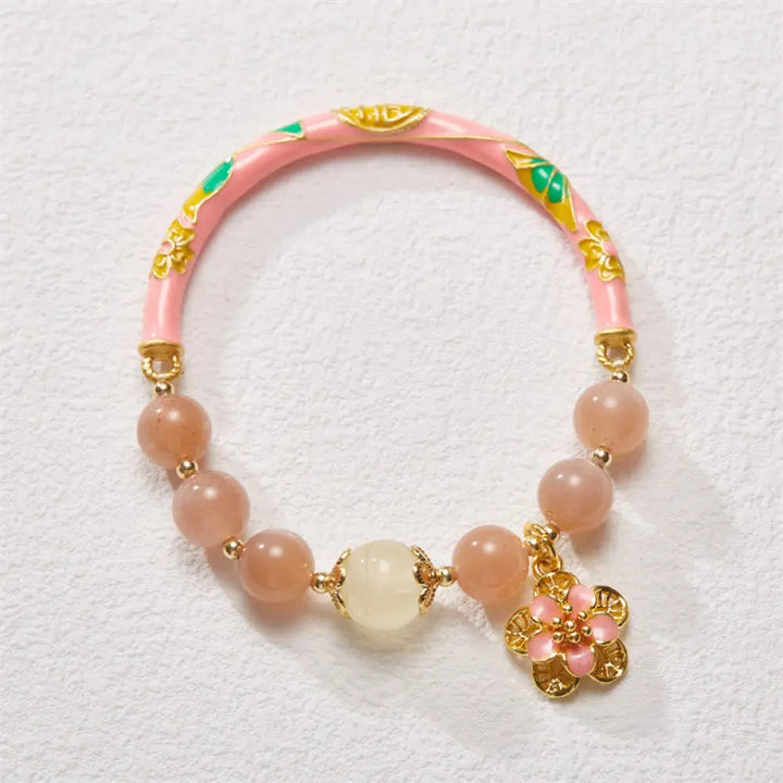 BWOOOH Natural Sun Stone Golden Silk Jade Flower Charm Wealth Bracelet Bangle - BWOOOH - Sun Stone(Wrist
