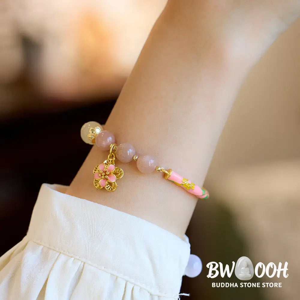 Buddha Stones Natural Sun Stone Golden Silk Jade Flower Charm Wealth Bracelet Bangle - BWOOOH - Sun Stone(Wrist