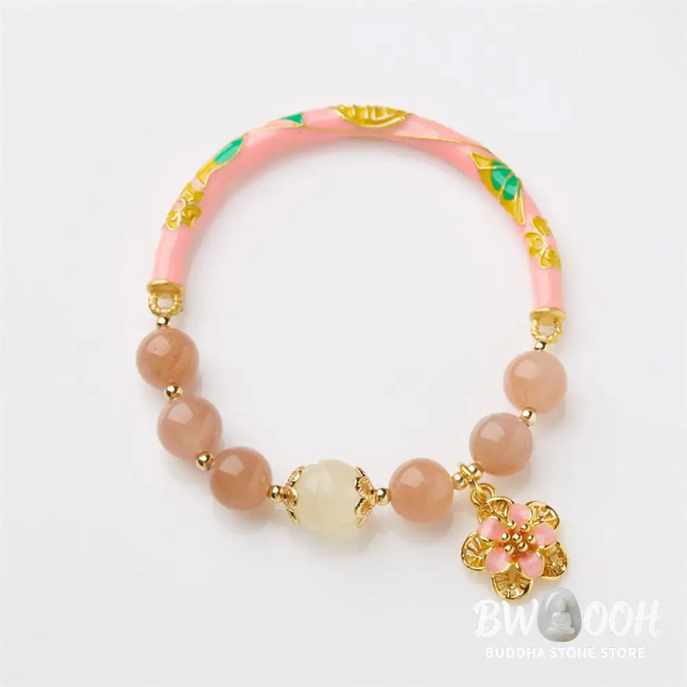 Buddha Stones Natural Sun Stone Golden Silk Jade Flower Charm Wealth Bracelet Bangle - BWOOOH - Sun Stone(Wrist