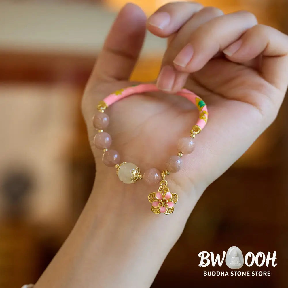 Buddha Stones Natural Sun Stone Golden Silk Jade Flower Charm Wealth Bracelet Bangle - BWOOOH - Sun Stone(Wrist