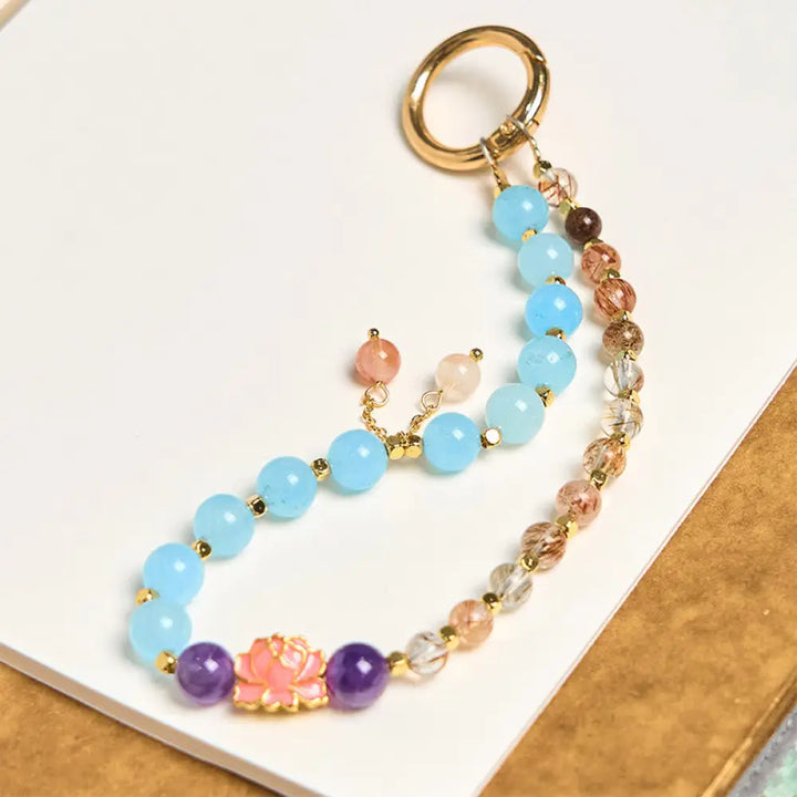 BWOOOH Natural Super Seven Crystal Protection Key Chain P