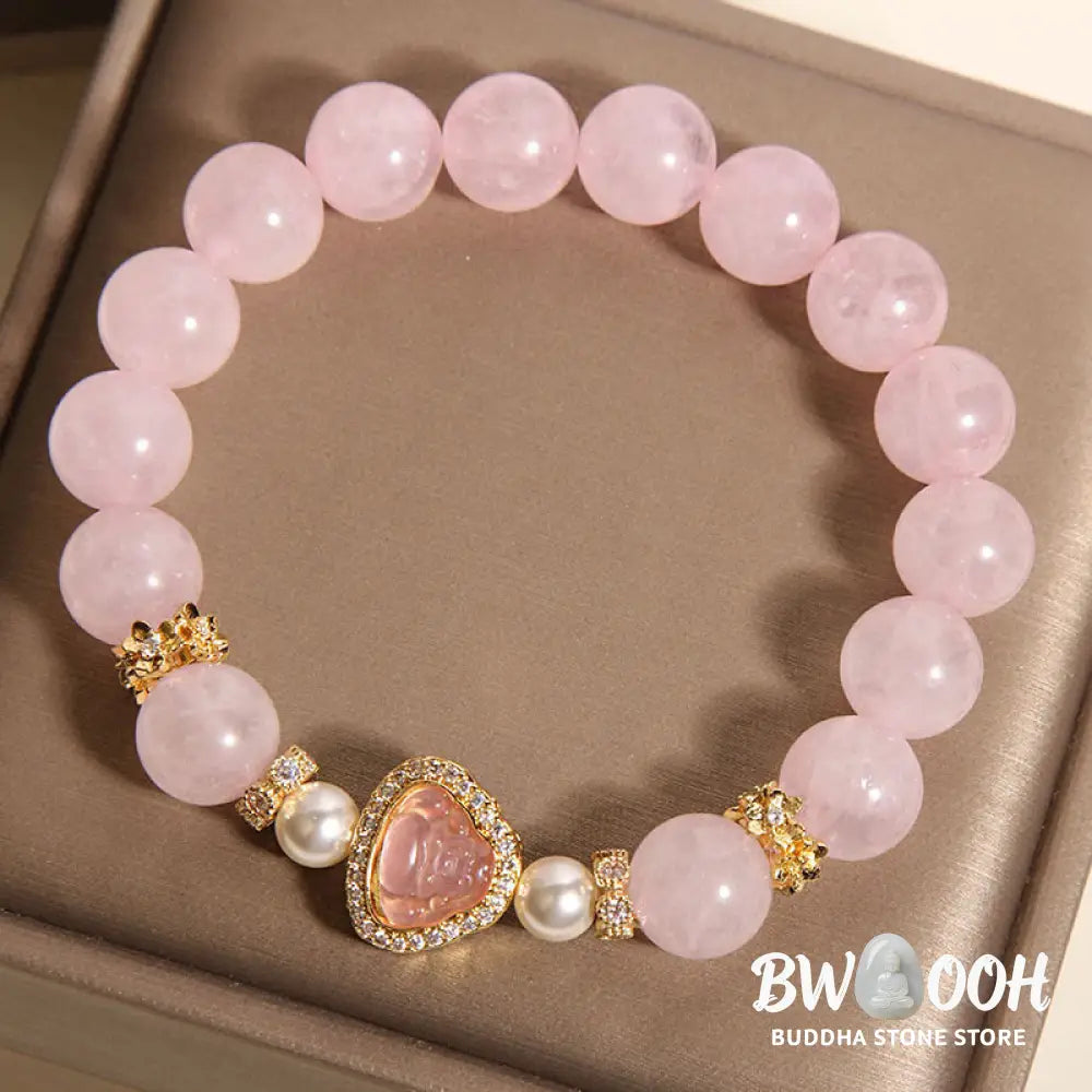 Buddha Stones Natural Buddha Symbol Pink Crystal Pearl Warmth Bracelet - Pink Crystal(Wrist Circumference:15-17cm)