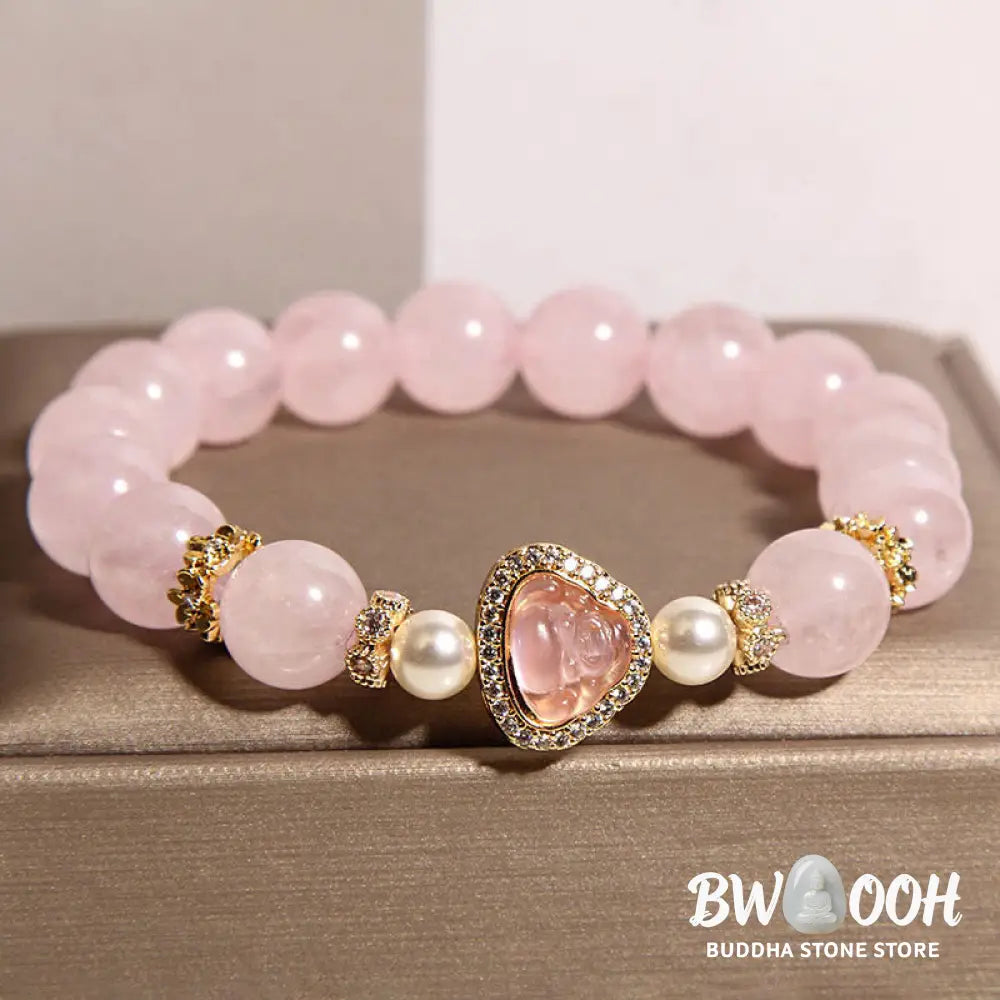 Buddha Stones Natural Buddha Symbol Pink Crystal Pearl Warmth Bracelet - Pink Crystal(Wrist Circumference:15-17cm)