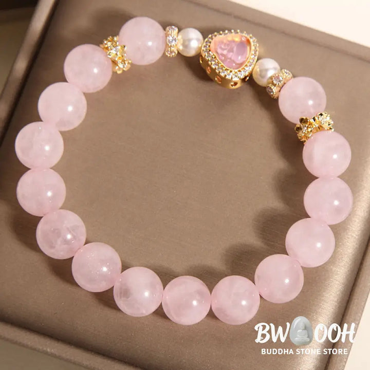 Buddha Stones Natural Buddha Symbol Pink Crystal Pearl Warmth Bracelet - Pink Crystal(Wrist Circumference:15-17cm)