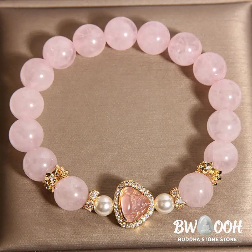 Buddha Stones Natural Buddha Symbol Pink Crystal Pearl Warmth Bracelet - Pink Crystal(Wrist Circumference:15-17cm)