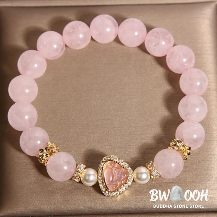 Buddha Stones Natural Buddha Symbol Pink Crystal Pearl Warmth Bracelet - Pink Crystal(Wrist Circumference:15-17cm)