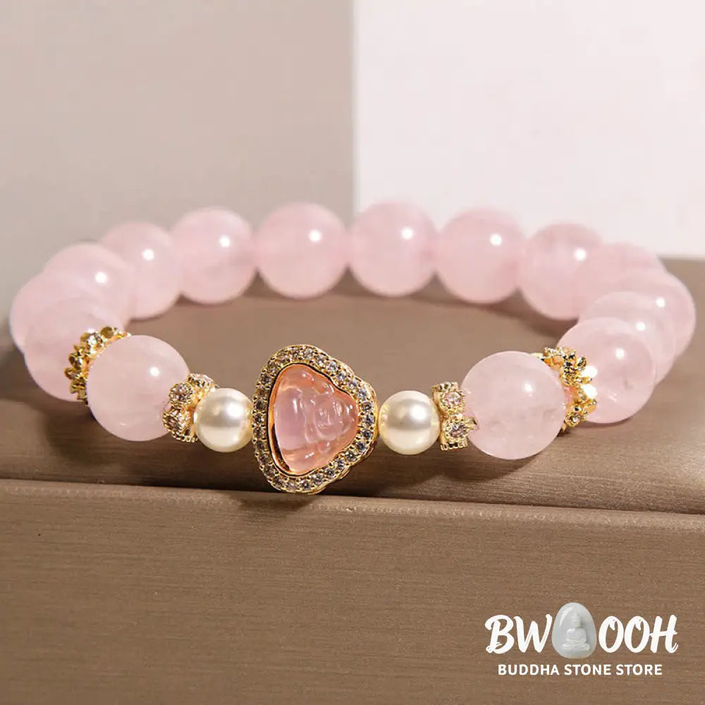 Buddha Stones Natural Buddha Symbol Pink Crystal Pearl Warmth Bracelet - Pink Crystal(Wrist Circumference:15-17cm)