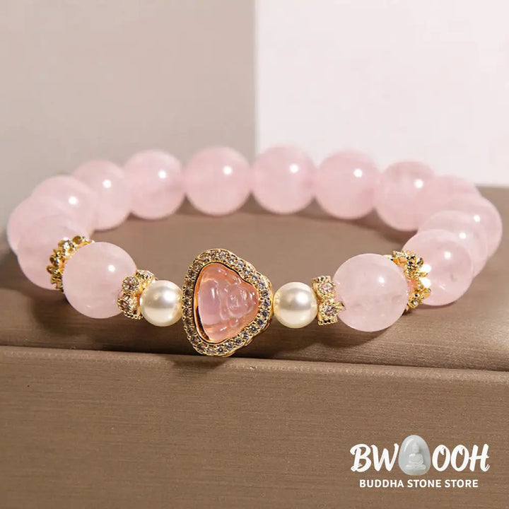 Buddha Stones Natural Buddha Symbol Pink Crystal Pearl Warmth Bracelet - Pink Crystal(Wrist Circumference:15-17cm)