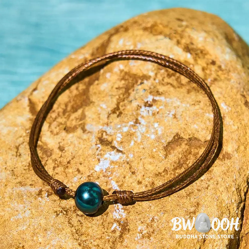 Buddha Stones Natural Tahitian Black Pearl Bead Wax Rope Healing Bracelet - BWOOOH - Pearl(Wrist Circumference: