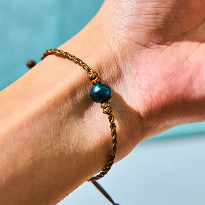 BWOOOH Natural Tahitian Black Pearl Bead Wax Rope Wisdom Bracelet — Pearl crystal healing bracelet for spiritual healing a...