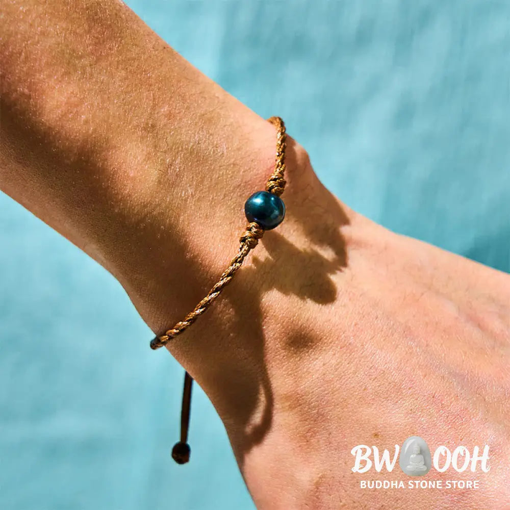 Buddha Stones Natural Tahitian Black Pearl Bead Wax Rope Wisdom Bracelet - BWOOOH - Pearl(Wrist Circumference: 14-19cm)