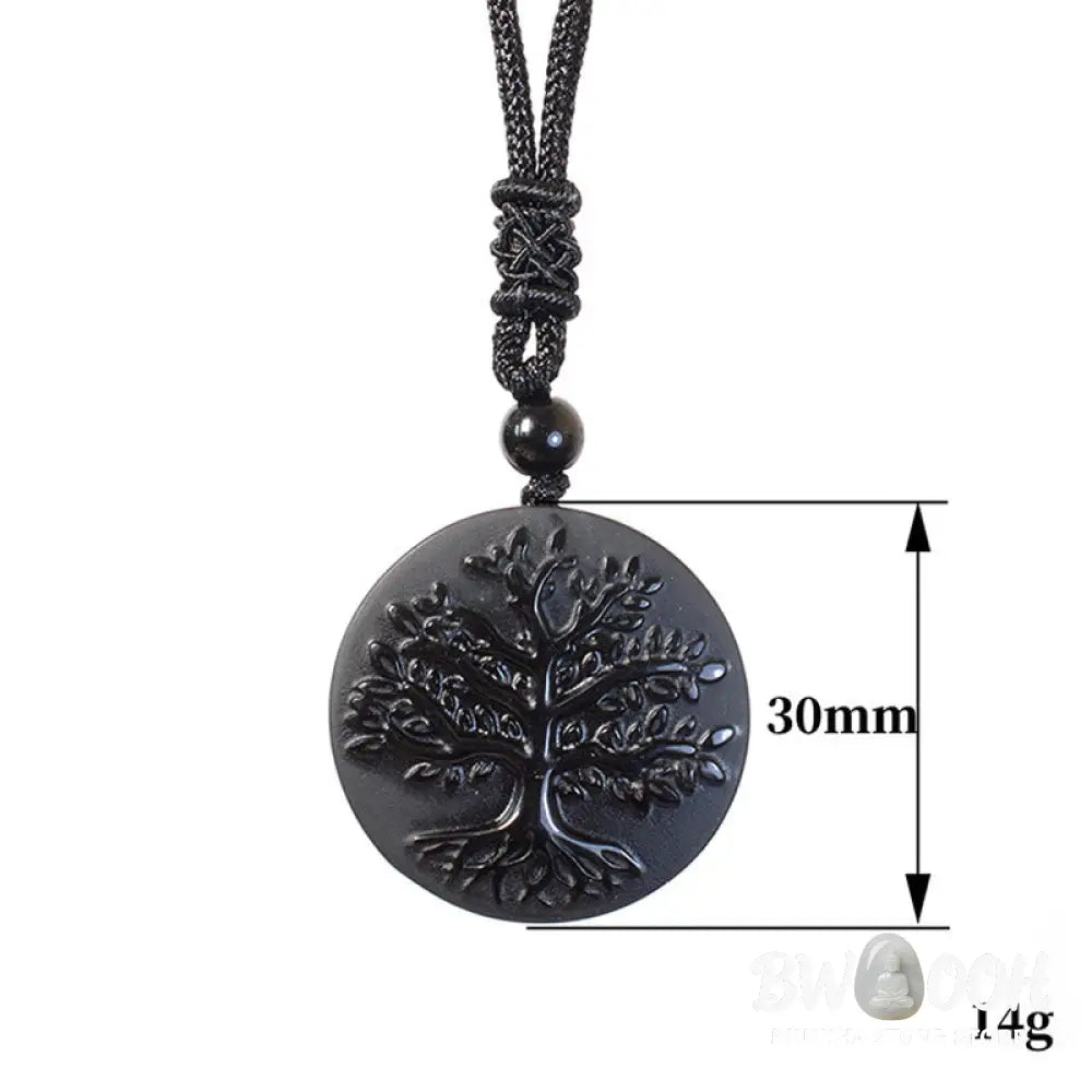 Buddha Stones Natural The Tree of Life Pattern Black Obsidian Transformation Necklace Pendant - BWOOOH - Black