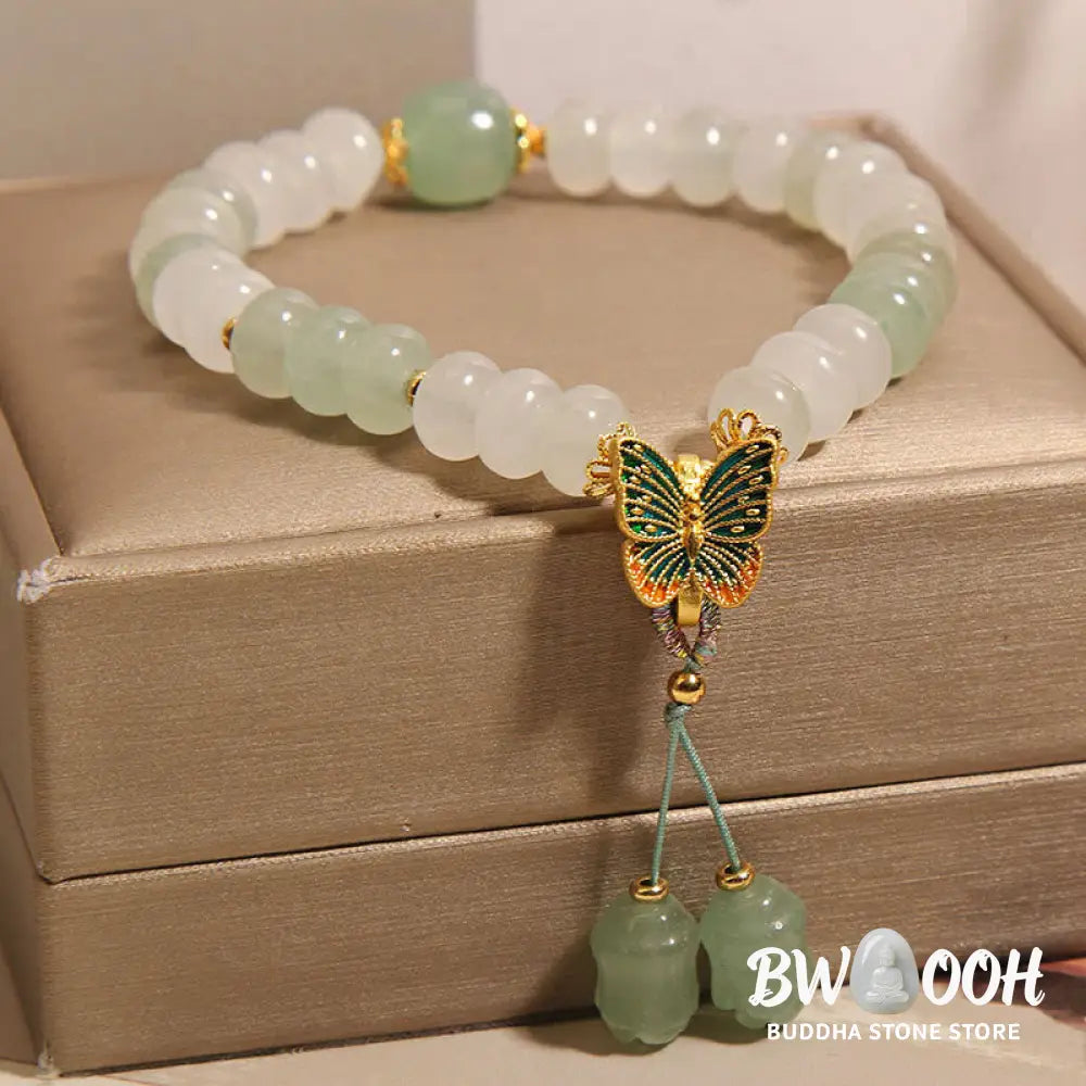 Buddha Stones Natural Tianshan Jade Abacus Beads Butterfly Prosperity Bracelet - BWOOOH - Jade(Wrist Circumference: