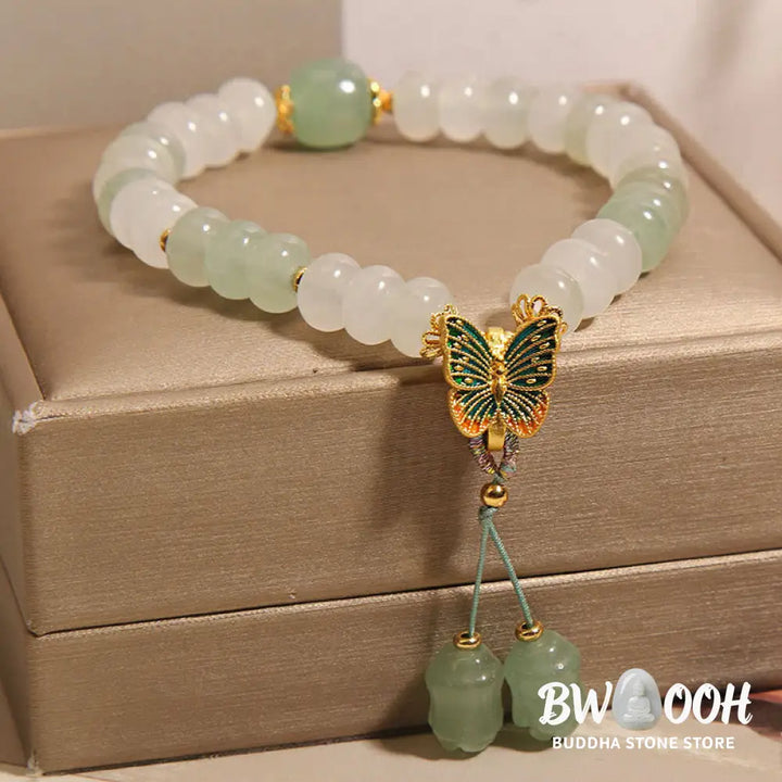Buddha Stones Natural Tianshan Jade Abacus Beads Butterfly Prosperity Bracelet - BWOOOH - Jade(Wrist Circumference: