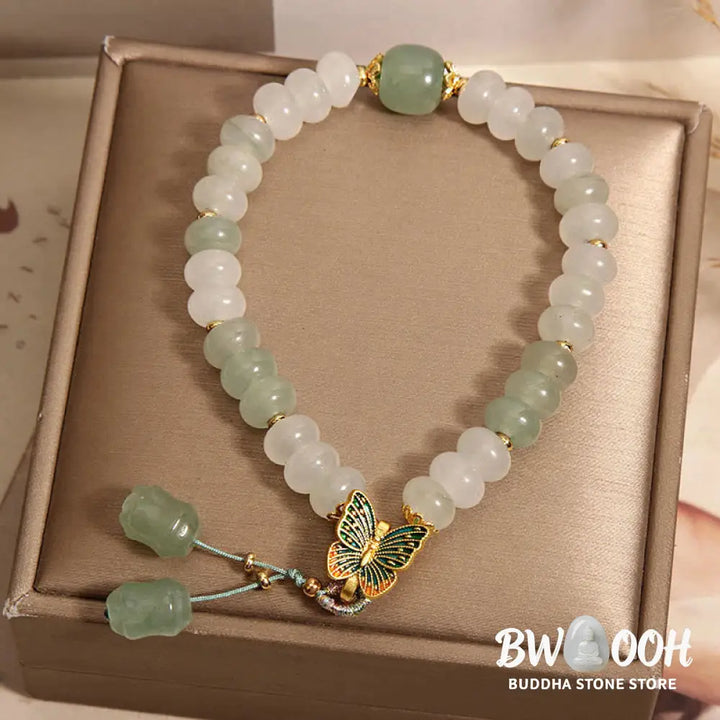 Buddha Stones Natural Tianshan Jade Abacus Beads Butterfly Prosperity Bracelet - BWOOOH - Jade(Wrist Circumference:
