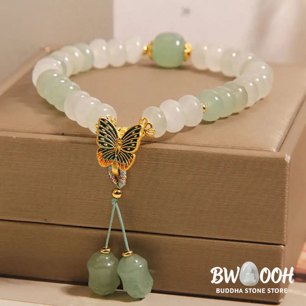 Buddha Stones Natural Tianshan Jade Abacus Beads Butterfly Prosperity Bracelet - BWOOOH - Jade(Wrist Circumference: