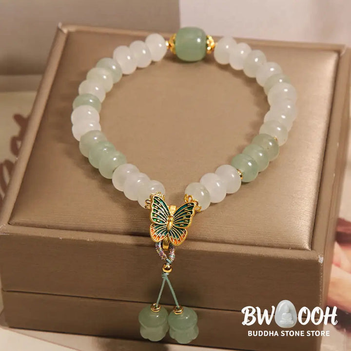 Buddha Stones Natural Tianshan Jade Abacus Beads Butterfly Prosperity Bracelet - BWOOOH - Jade(Wrist Circumference: