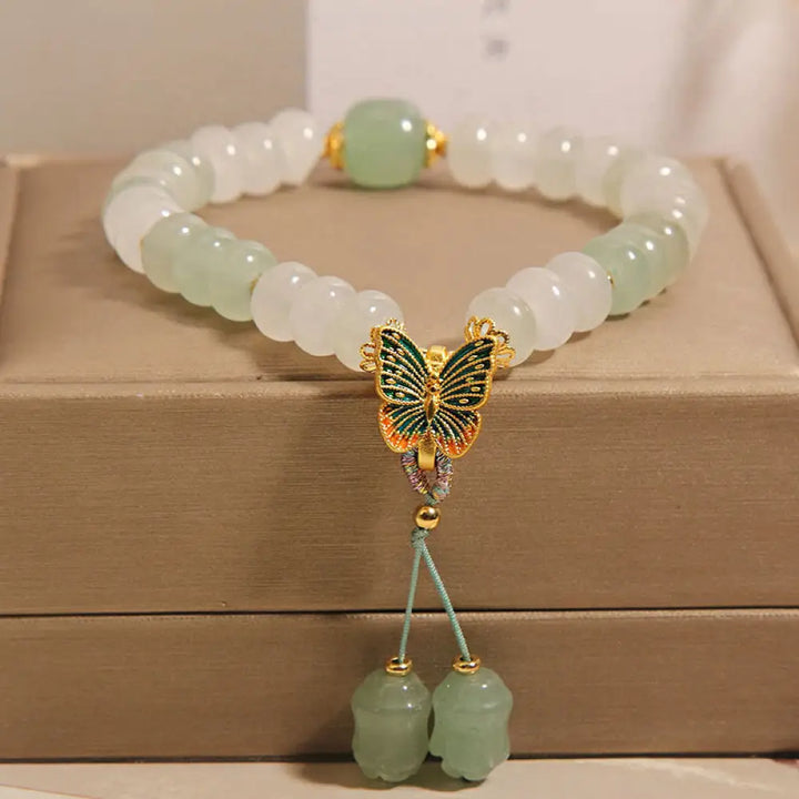 BWOOOH Natural Tianshan Jade Abacus Beads Butterfly Prosperity Bracelet - BWOOOH - Jade(Wrist Circumference: