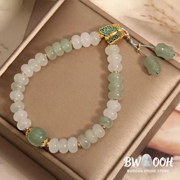 Buddha Stones Natural Tianshan Jade Abacus Beads Butterfly Prosperity Bracelet - BWOOOH - Jade(Wrist Circumference: