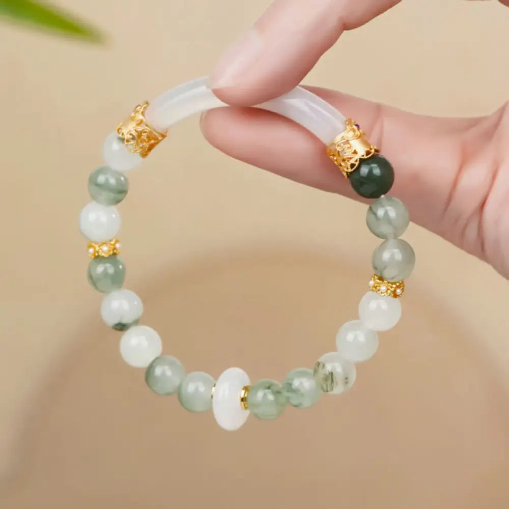BWOOOH Natural Tianshan Jade Chalcedony Luck Bracelet - BWOOOH - Jade(Wrist Circumference: 14-15cm) - Bracelet