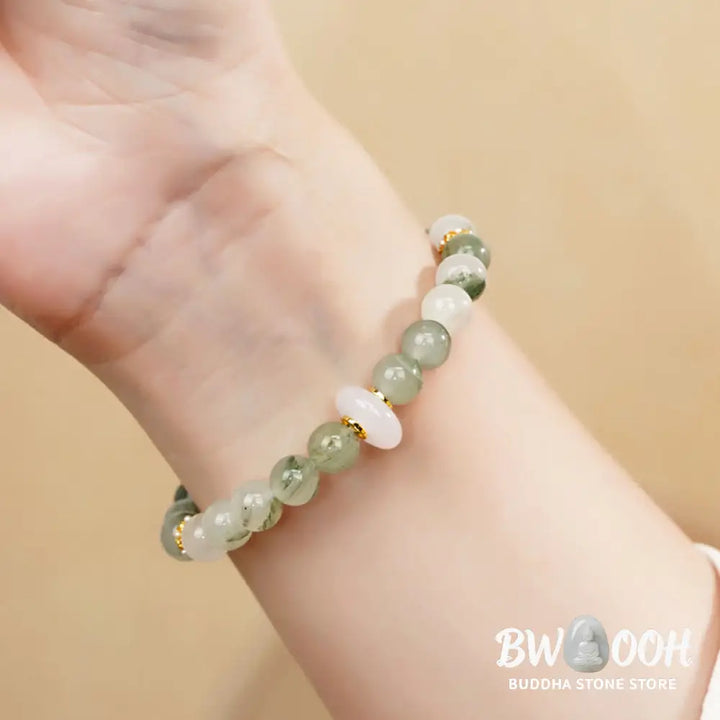 Buddha Stones Natural Tianshan Jade Chalcedony Luck Bracelet - BWOOOH - Jade(Wrist Circumference: 14-15cm) - Bracelet