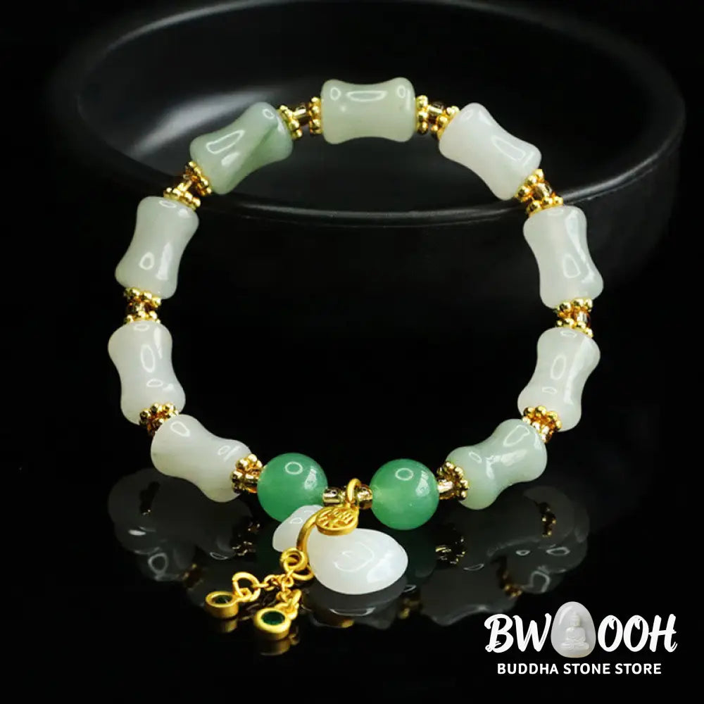 Buddha Stones Natural Tianshan Jade Fu Character Money Bag Pattern Prosperity Bracelet - Tianshan jade(Wrist