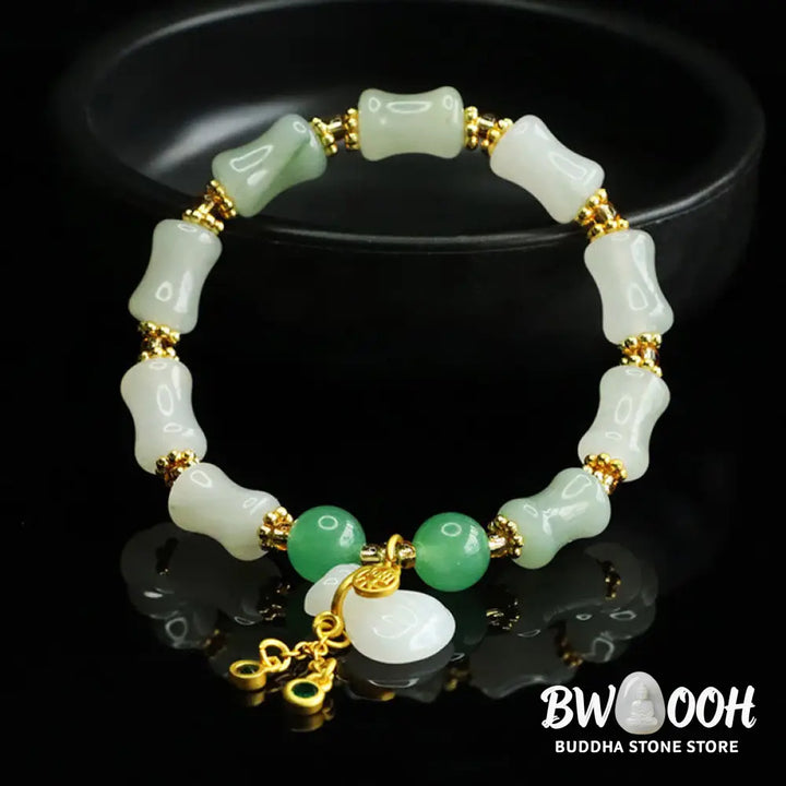 Buddha Stones Natural Tianshan Jade Fu Character Money Bag Pattern Prosperity Bracelet - Tianshan jade(Wrist