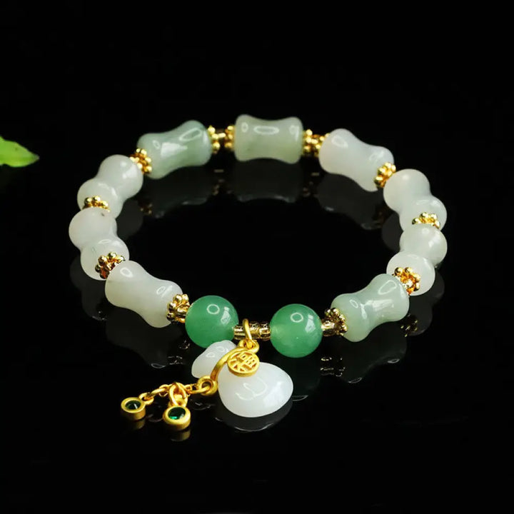 Buddha Stones Natural Tianshan Jade Fu Character Money Bag Pattern Prosperity Bracelet - Tianshan jade(Wrist
