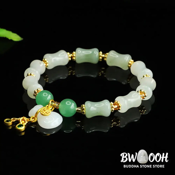 Buddha Stones Natural Tianshan Jade Fu Character Money Bag Pattern Prosperity Bracelet - Tianshan jade(Wrist