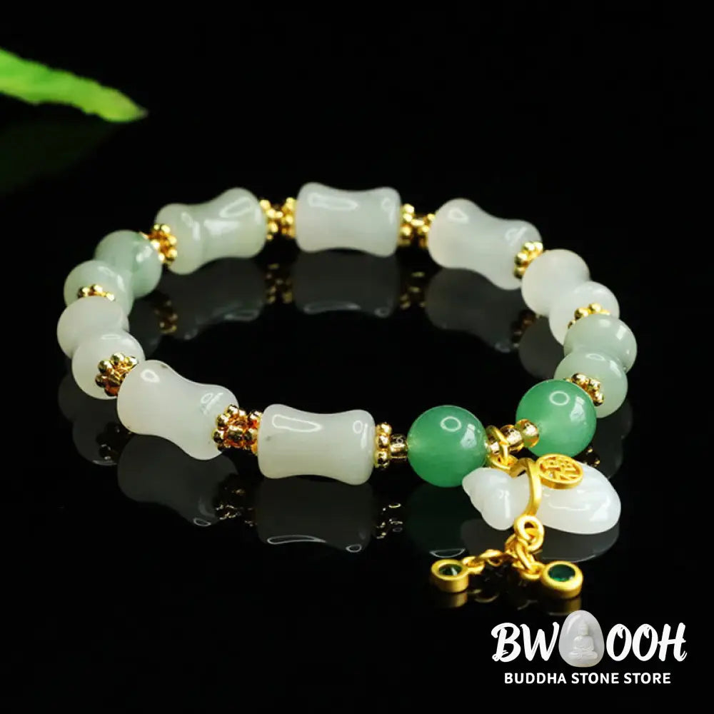 Buddha Stones Natural Tianshan Jade Fu Character Money Bag Pattern Prosperity Bracelet - Tianshan jade(Wrist