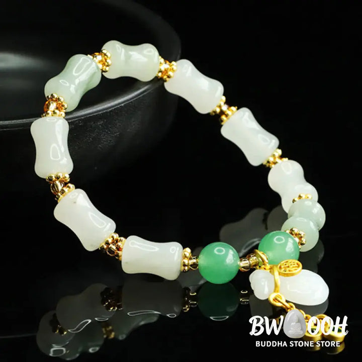 Buddha Stones Natural Tianshan Jade Fu Character Money Bag Pattern Prosperity Bracelet - Tianshan jade(Wrist