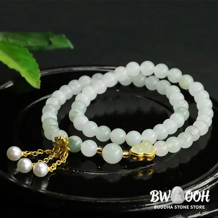 Buddha Stones Natural Tianshan Jade Lotus Gourd Double Circle Prosperity Bracelet - BWOOOH - Tianshan jade(Wrist