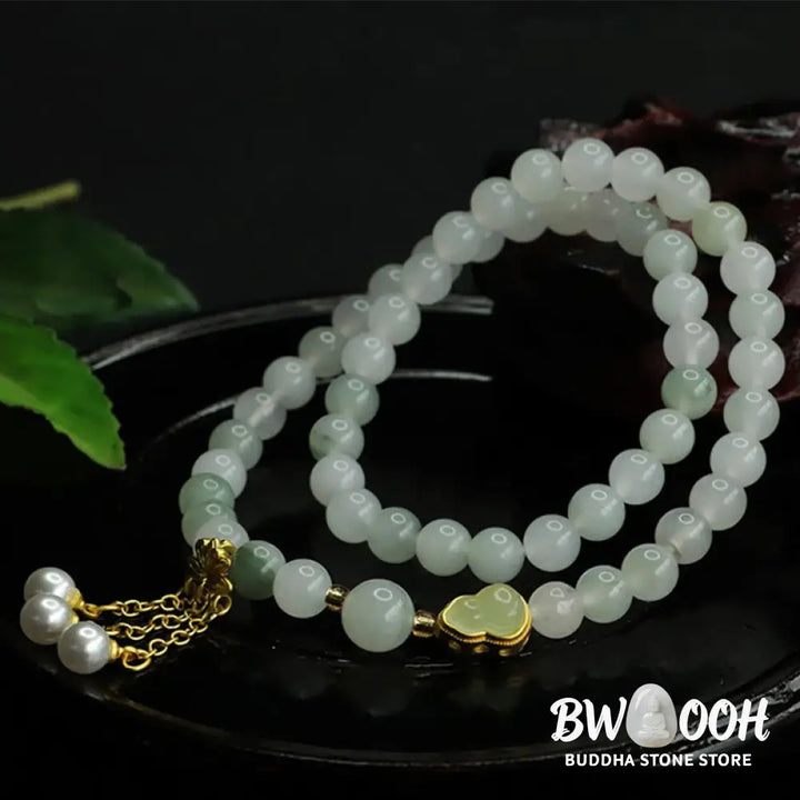 Buddha Stones Natural Tianshan Jade Lotus Gourd Double Circle Prosperity Bracelet - BWOOOH - Tianshan jade(Wrist