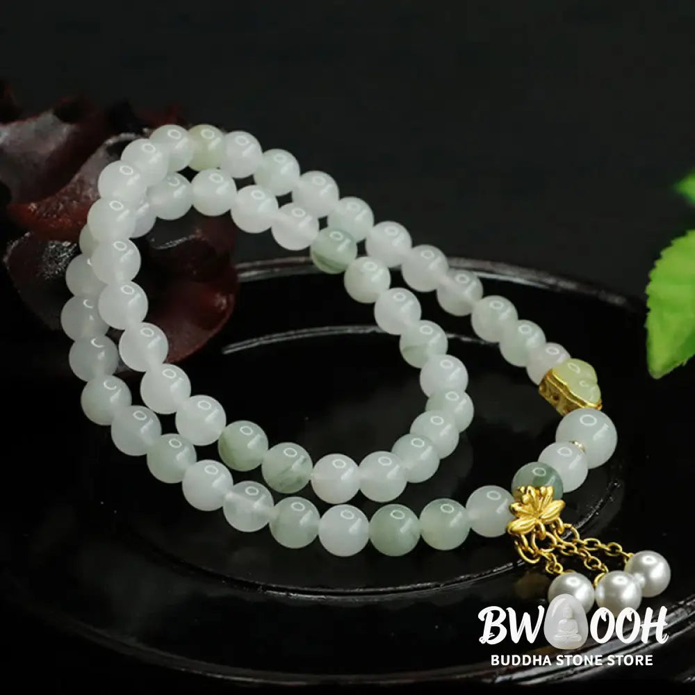 Buddha Stones Natural Tianshan Jade Lotus Gourd Double Circle Prosperity Bracelet - BWOOOH - Tianshan jade(Wrist