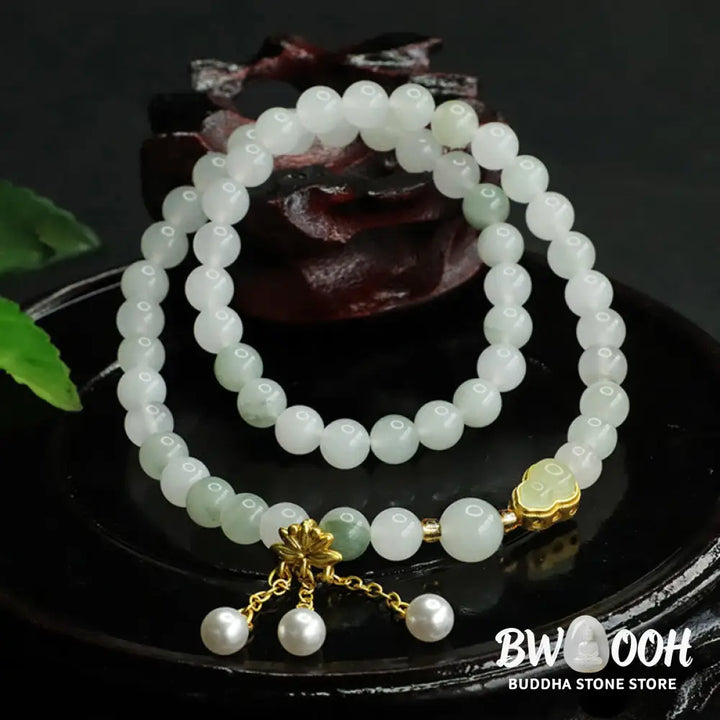 Buddha Stones Natural Tianshan Jade Lotus Gourd Double Circle Prosperity Bracelet - BWOOOH - Tianshan jade(Wrist