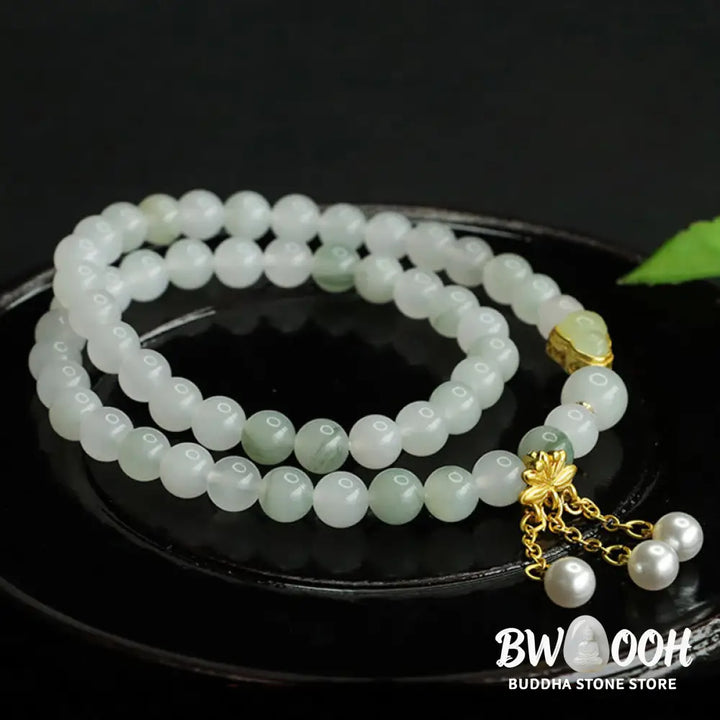 Buddha Stones Natural Tianshan Jade Lotus Gourd Double Circle Prosperity Bracelet - BWOOOH - Tianshan jade(Wrist