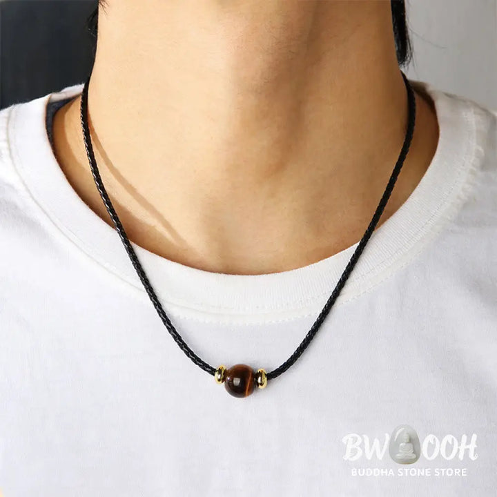 Buddha Stones Natural Tiger Eye Beaded Protection Wax Rope Necklace Pendant - BWOOOH - Tiger Eye - Necklaces &amp; Pendants