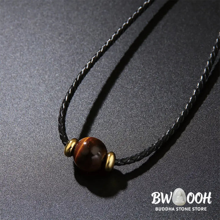 Buddha Stones Natural Tiger Eye Beaded Protection Wax Rope Necklace Pendant - BWOOOH - Tiger Eye - Necklaces &amp; Pendants