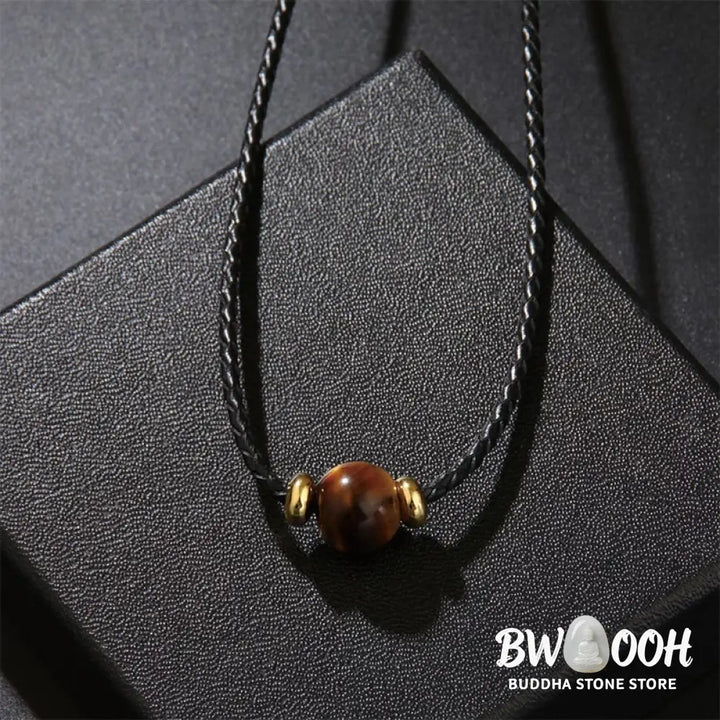Buddha Stones Natural Tiger Eye Beaded Protection Wax Rope Necklace Pendant - BWOOOH - Tiger Eye - Necklaces &amp; Pendants