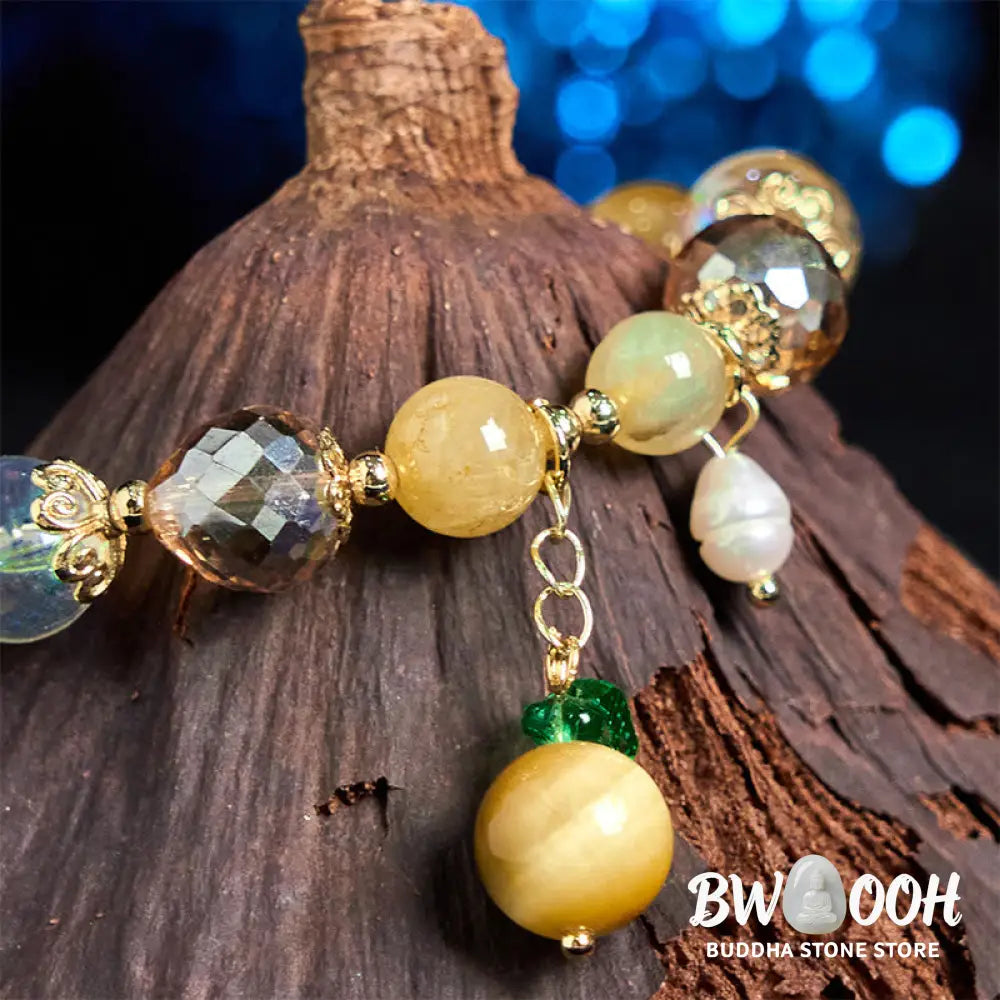 Buddha Stones Natural Tiger Eye Beads Green Leaf Courage Bracelet - BWOOOH - Tiger Eye(Wrist Circumference: 14-18cm)