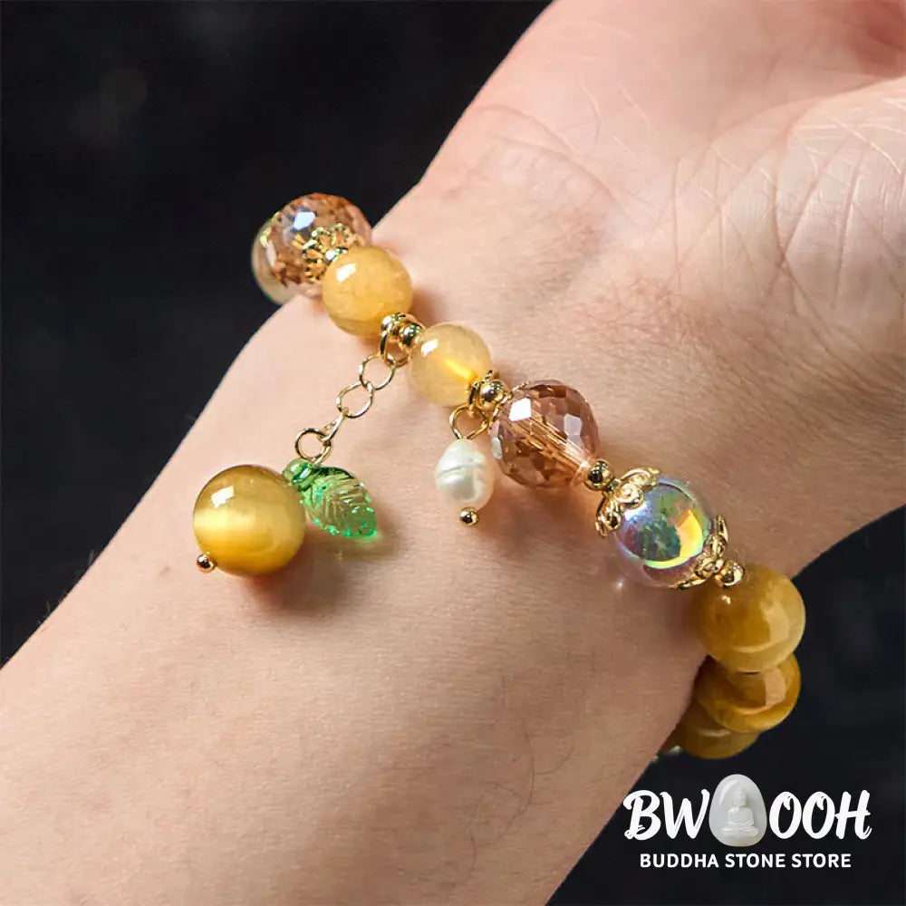 Buddha Stones Natural Tiger Eye Beads Green Leaf Courage Bracelet - BWOOOH - Tiger Eye(Wrist Circumference: 14-18cm)