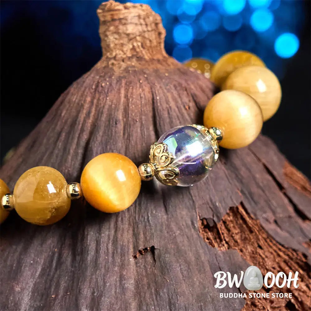Buddha Stones Natural Tiger Eye Beads Green Leaf Courage Bracelet - BWOOOH - Tiger Eye(Wrist Circumference: 14-18cm)